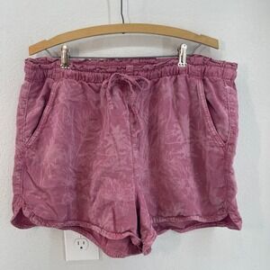 American Eagle Pink Floral Print Linen Blend Drawstring Shorts Womens XL